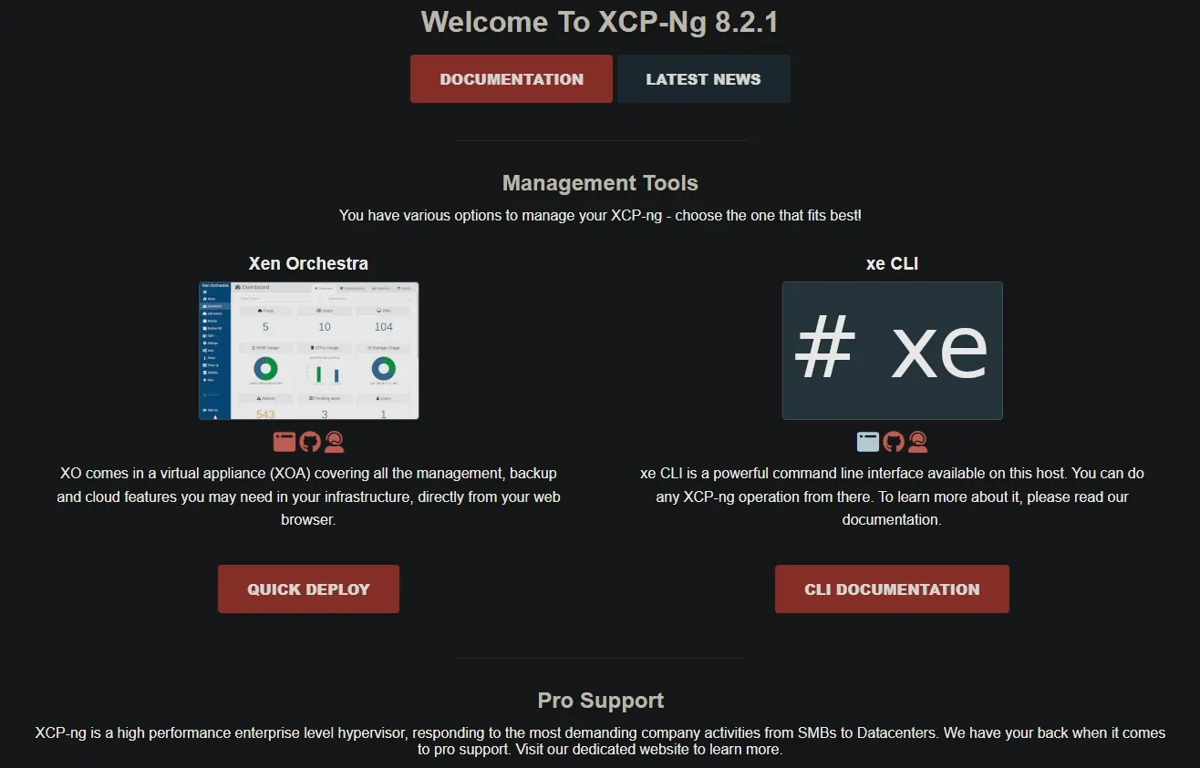 Browse out to the web interface of your XCP-ng host