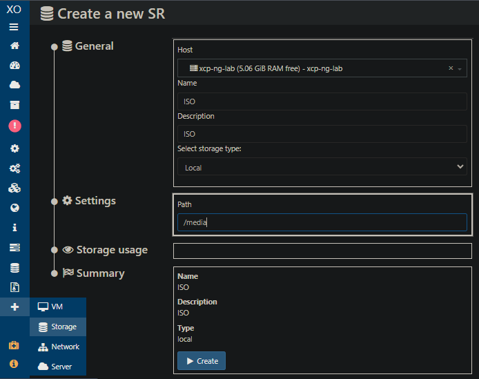 Creating local ISO storage on XCP-ng