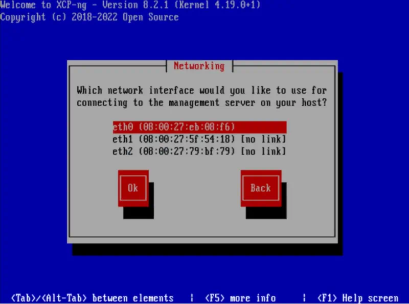 Network port selection XCP-ng