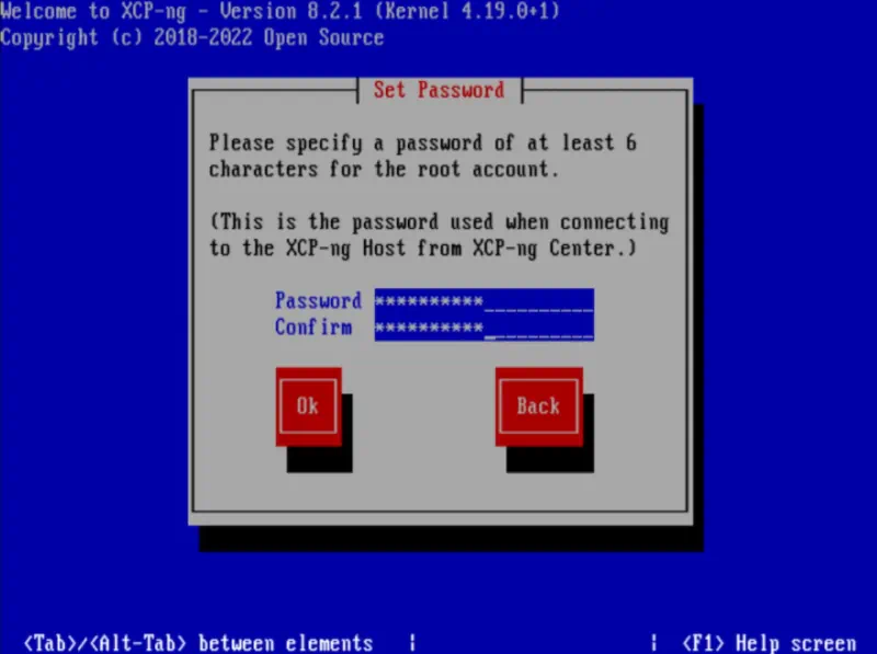Set and confirm XCP-ng password