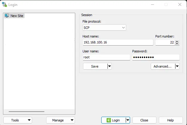 WinSCP connecting to XCP-ng